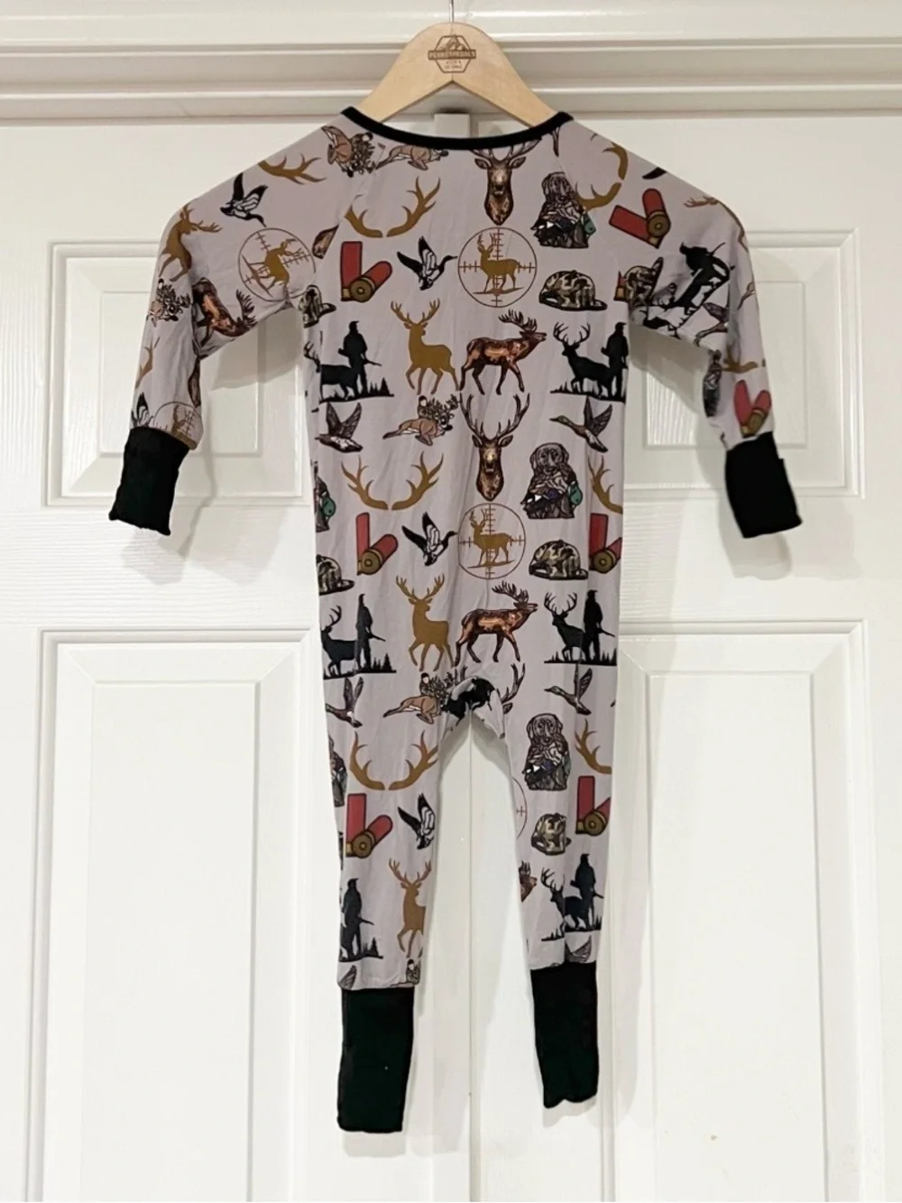 Bamboo Onesie Deer Woodland Print Zip One-Piece Pajamas with Black Trim
